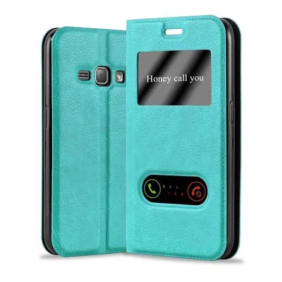 Immagine prodotto di Cadorabo custodia protettiva per Samsung Galaxy J1 2016 cover in turchese custodia per telefono cellulare custodia a libro cover case