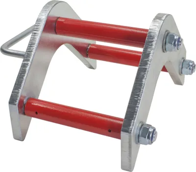 A product shot of a metal and red roller device.