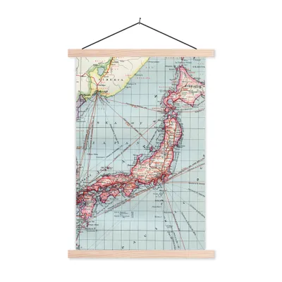 Produktbild von MuchoWow® Textilposter Weltkarte - Vintage - Japan 120x180 cm mit holzfarbenen Rahmen - Textil-Plakat