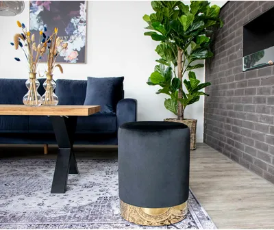 Productafbeelding van House Nordic Poef Gamby Velvet Zwart Ø34x43cm