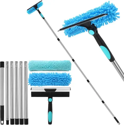 Obrázok produktu pre Stierka na okná s teleskopickou tyčou 240 cm, 2-v-1, na vysoké okná, modrá