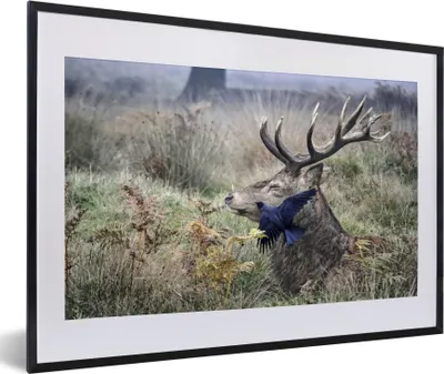 Produktbild von MuchoWow® MuchoWow® Gerahmtes Poster Hirsch - Vogel - Wald 60x40 cm - Poster mit zchwarzem Bilderrahmen - Schlafzimmer - Plakat in Rahmen - Drucken