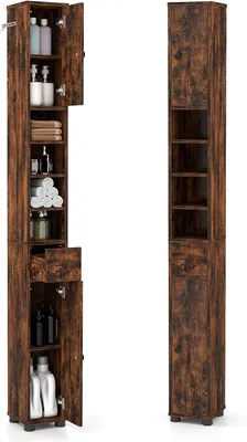 Obrázek produktu pro Vysoká koupelnová skříňka MY43099, 20 x 20 x 180 cm, hnědá