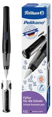 Image de Stylo plume Pelikan Pelikano Original P481L, noir zone de préhension ergonomique souple, plume en acier inoxydable avec grain iridium,
