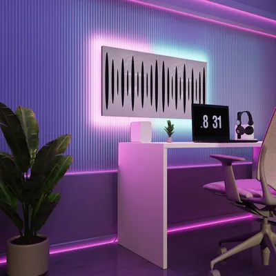 Obrázok produktu pre 2-dielne balenie akustických nástenných panelov s LED a RGB podsvietením pre Echo Control | Zvukovo-absorbujúce panely s podsvietením | 2x PULSAR – Grouped | Biely plast