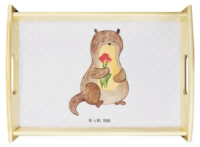 Produktbild von Mr. & Mrs. Panda Deko Tablett Otter Blumenstrauß - Grau Pastell - Geschenk, Dekotablett, Bett-Tablett, betttablett, Seeotter See, Snack, Niedlich, Sofa, Süß