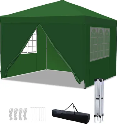 Obrázek produktu pro Izrielar 3x3 m skládací pavilon vodotěsný – skládací pavilon s taškou na přenášení, zahradní stan a party stan pro zahradu, kempování a outdoorové aktivity, zelený