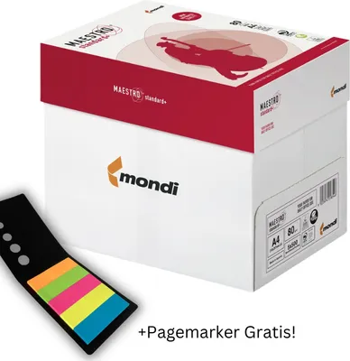 Produktbild von Kopierpapier Druckerpapier A4 Papier 80g weiß MAESTRO® standard+ 2500 Blatt +Pagemarker