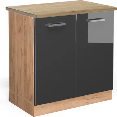 Produktbild von Spülenunterschrank Vicco R-Line Anthrazit Hochglanz 80 cm , AP Eiche, Model 46509