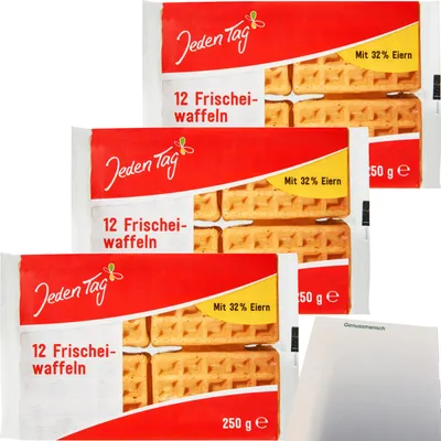 Produktbild von Jeden Tag Frischei-Waffeln 3er Pack (3x250g Packung) + usy Block