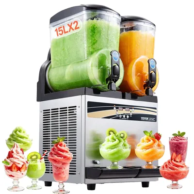 Image de VEVOR Frozen Drink Maker commercial, machine à slush 15 L x 2 avec deux réservoirs, 120 tasses de machine à smoothie margarita en acier inoxydable, machine à slush