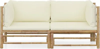 Obrázok produktu pre vidaXL 2-dielna záhradná súprava s krémovo bielymi vankúšmi Bamboo