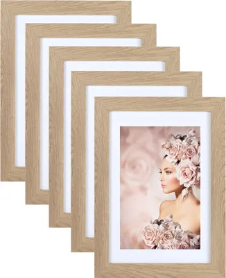 Produktbild von 5er Pack Holz Bilderrahmen Foto Plexi Rahmen Acryl Collage Wanddeko Poster S215 - Farbe: Natur | Format: 13x18