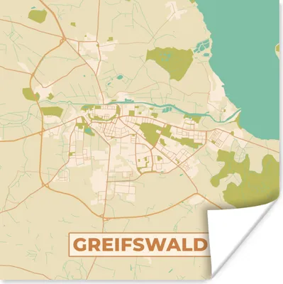 Produktbild von MuchoWow® Poster Stadtplan - Greifswald - Vintage - Stadtplan 75x75 cm - Wand Dekoration