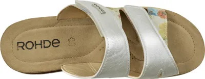 Produktbild von Rohde Damen Pantolette floral bedruckt Blumen Muster Metallic Klett Baviera 1302, Größe:39 EU, Farbe:Weiß