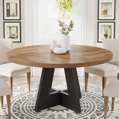 Immagine prodotto di Tribesigns Farmhouse, tavolo da pranzo rotondo da 120 cm per 4 persone, tavolo da pranzo rotondo per la sala da pranzo o il soggiorno (nero/marrone)