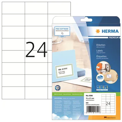 Produktbild von Etiketten Premium A4, weiß 70x37 mm Papier matt 600 St.