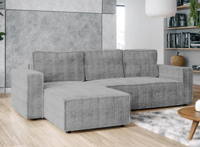 Image de AX LIVING Canapé d'angle en L Aydin Cord Canapé-lit gris clair avec coffre de lit