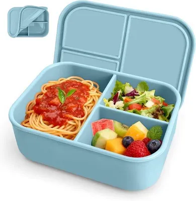 Produktbild von Famanu Lunchbox Silikon Bento Box 1250 ml - Blau, BPA-frei, bruchsicher, auslaufsicher