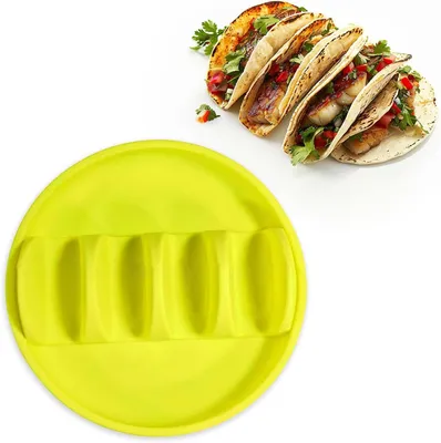 Produktbild von Taco-Halter-Teller mit 4 Schlitzen für weiche und harte Tacos, Tortilla-Tablett mit unterteiltem Lebensmittelständer für Partys, Schlafsäle und Treffen im Freien