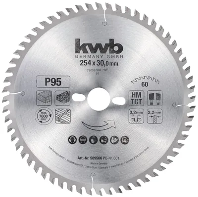 Produktbild von kwb Kreissägeblatt 254 x 30 mm, sehr feiner Schnitt, Sägeblatt geeignet für Arbeitsplatten, Holz und beschichtete Platten