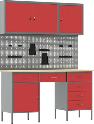 Productafbeelding van vidaXL Werkbank met laden, 8 stuks, rood, voor ingenieurs, van hout en staal