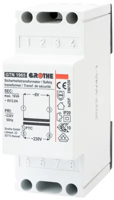 Image de GROTHE Transformateur de sécurité 230V 8V 2A p.AP REG 2TE