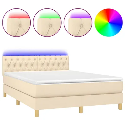 Produktbild von Boxspringbett mit Matratze & LED Creme 140x190 cm Stoff