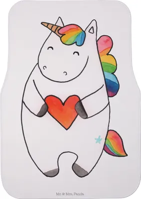 Produktbild von Mr. & Mrs. Panda Automatte Einhorn Herz - Weiß - Geschenk, Auto Fußmatte, Auto-Fußmatte, Freundin, Autoteppich, Unicorn, Schlimm, Fürs, Einhörner, Lustig