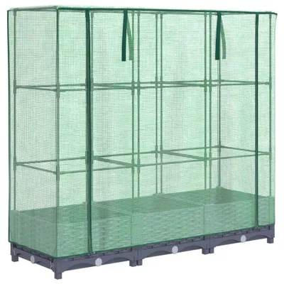 Produktbild von Hochbeet mit Gewächshausabdeckung Rattanoptik 120x40x123 cm