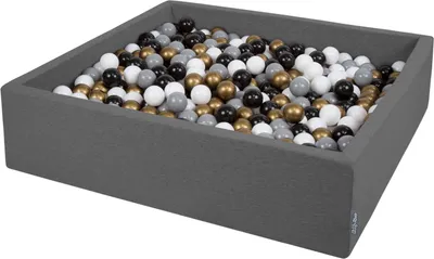 Obrázok produktu pre KiddyMoon 120x30cm/200 loptičiek ∅ 7cm Štvorec Detské penové loptičky  vyrobené v EÚ, Tmavo šedá: Bielo-Šedá-Čierna-Zlatá