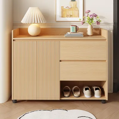 Produktbild von Merax Schuhschrank 110cm mit verstellbare Regale, bewegliche Schuhregal mit Universalrollen und offene Fächer, Dämpfungsscharnier, für Flur und Diele