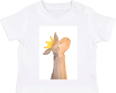 Produktbild von Mr. & Mrs. Panda Organic Baby Shirt Lamakopf König 12. - 18. Monat - Weiß - Geschenk,  T-Shirt, Babyshirt, Freundin, Lamas, Mama, Papa, Jerseyshirt, Lama
