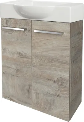 Produktbild von Fackelmann SBC STANFORD Gäste WC Set 2-teilig 55 cm, Braun hell, 2 Türen, Keramik Hahnloch links