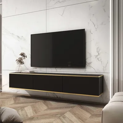 Produktbild von Masseno TV-Schrank VENEZIA 175 cm Fernsehschrank mit 3 Türen TV-Lowboard für Wohnzimmer Modern 175x32x30 cm Schwarz / Schwarz