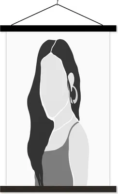 Produktbild von MuchoWow® Textilposter Frau - Porträt - Schwarz - Weiß 60x90 cm mit schwarzem Rahmen - Poster Wohnzimmer