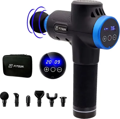 Image de Fitgun Pro, masseur à percussion, universel, noir, bleu, tactile, 6 têtes, 3200 RPM