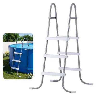 Immagine prodotto di Scala per piscina - Struttura a "A" - Scala di sicurezza - Acciaio al carbonio - Capacità di carico 136 kg - Adatta per piscine fuori terra, profondità 106,7 cm - 3 gradini antiscivolo - Grigio/Bianco