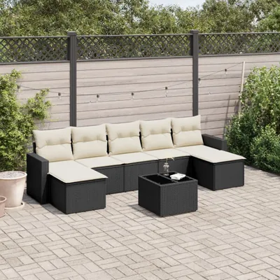 Produktbild von Design 8-tlg. Garten-Sofagarnitur mit Kissen Schwarz Poly Rattan, Gartenmöbel-Sets 2024 Neu