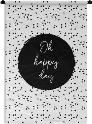 Produktbild von MuchoWow® Wandteppich Wandbehang Zitate - Text - Oh happy day - Glück 90x135 cm Tapisserie Dekoration Wandtuch - Baumwolle - Wandskulptur