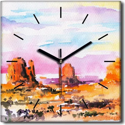 Produktbild von Coloray Uhr auf Leinwand 30x30 cm Wand Uhr Dekoration Wohnzimmer Segeltuch schwarze Hände -Sonnenuntergangwüste
