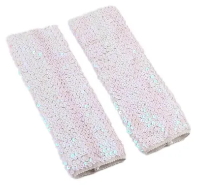 Immagine prodotto di Guanti senza dita, ricoperti di paillettes, colore bianco, dimensioni 9x21 cm