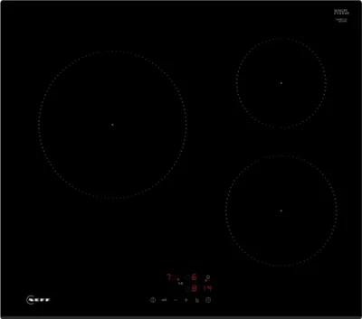 A black induction hob with three cooking zones and a digital display.