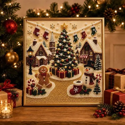 Produktbild von 3D Weihnachts Diamond Painting Set – DIY Perlenbild mit Glitzersteinen