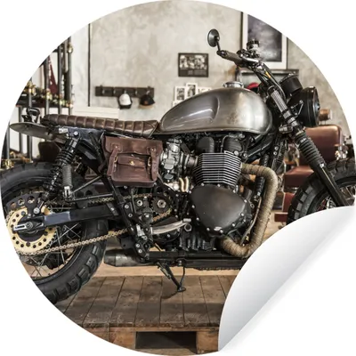 Produktbild von MuchoWow® Runde Wandtattoo - Wandsticker Tapete Aufkleber Motorrad - Oldtimer - Metall Ø 80 cm Selbstklebend und Repositionierbar - Wandaufkleber - Kreis - Mauerkreis - Wand Bilder - Wandsticker - Wohnzimmer Dekoration - Dekoration für die Wände - Aluminium - Babyzimmer
