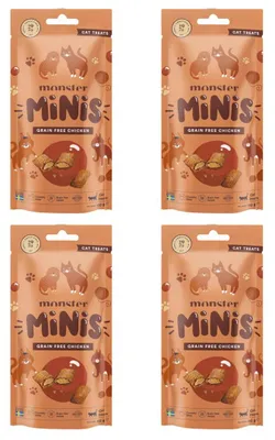 Produktbild von Monster Cat Treats Minis Huhn 4x60g Knusprige getreidefreie Leckerlis für Katzen mit Huhn