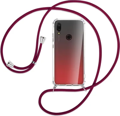 Produktbild von Handykette Backcover-Schutzhülle mit Band (Metall silberfarben) für Xiaomi Redmi 7 - dunkelrot