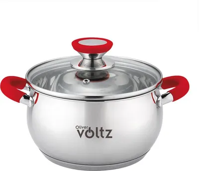 Obrázek produktu pro Hrnec Oliver Voltz OV51210N20, 20 cm, 3,5 l, indukce, silikonové rukojeti, nerezová ocel/červená