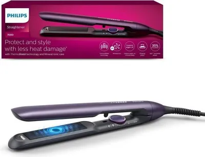 Immagine prodotto di Piastra per capelli PHILIPS Serie 7000, piastre in Vetroceramica e argan, 120-230 °C, tecnologia ThermoShield, riscaldamento rapido, viola intenso metallizzato