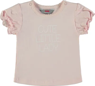 Produktbild von Kanz T-Shirt Größe 68 hellrosa mit Puffärmelchen, Print und Druckknöpfchen